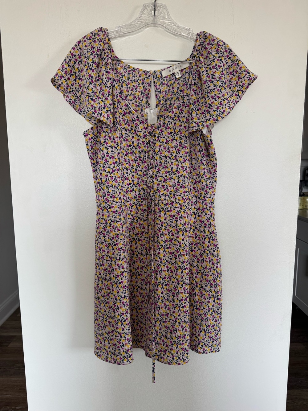 ROW A Floral Flutter Sleeve Midi Dress Tie Front Multicolor Size M